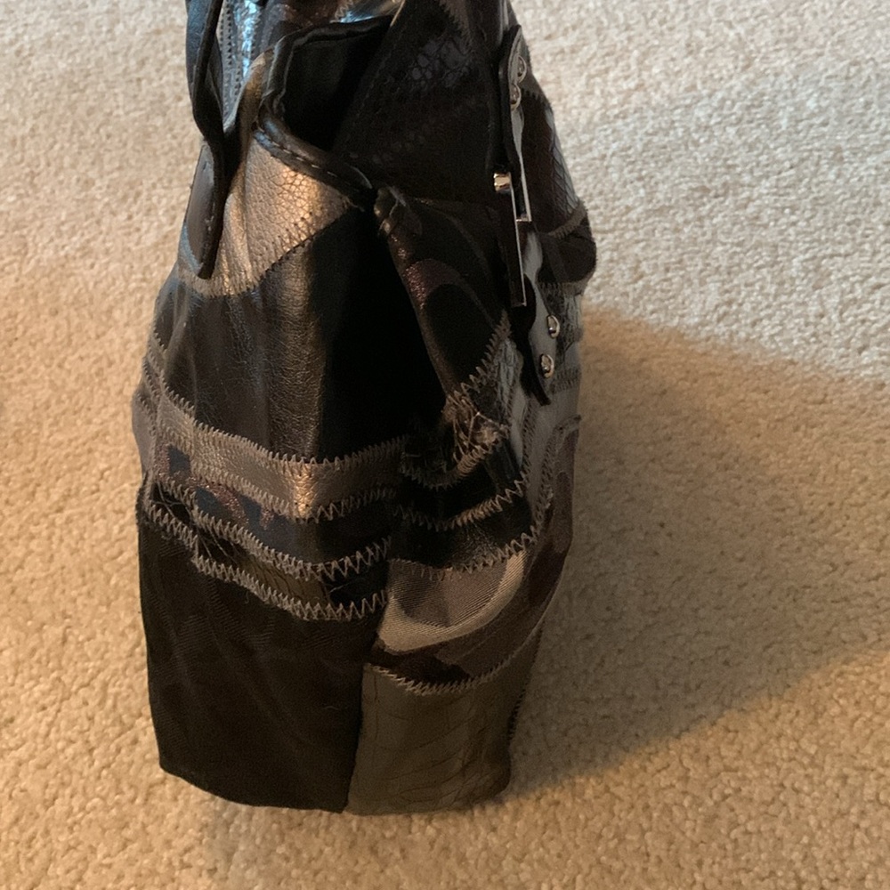 Rosetti Black,Silver And Gray Patchwork Handbag W… - image 7